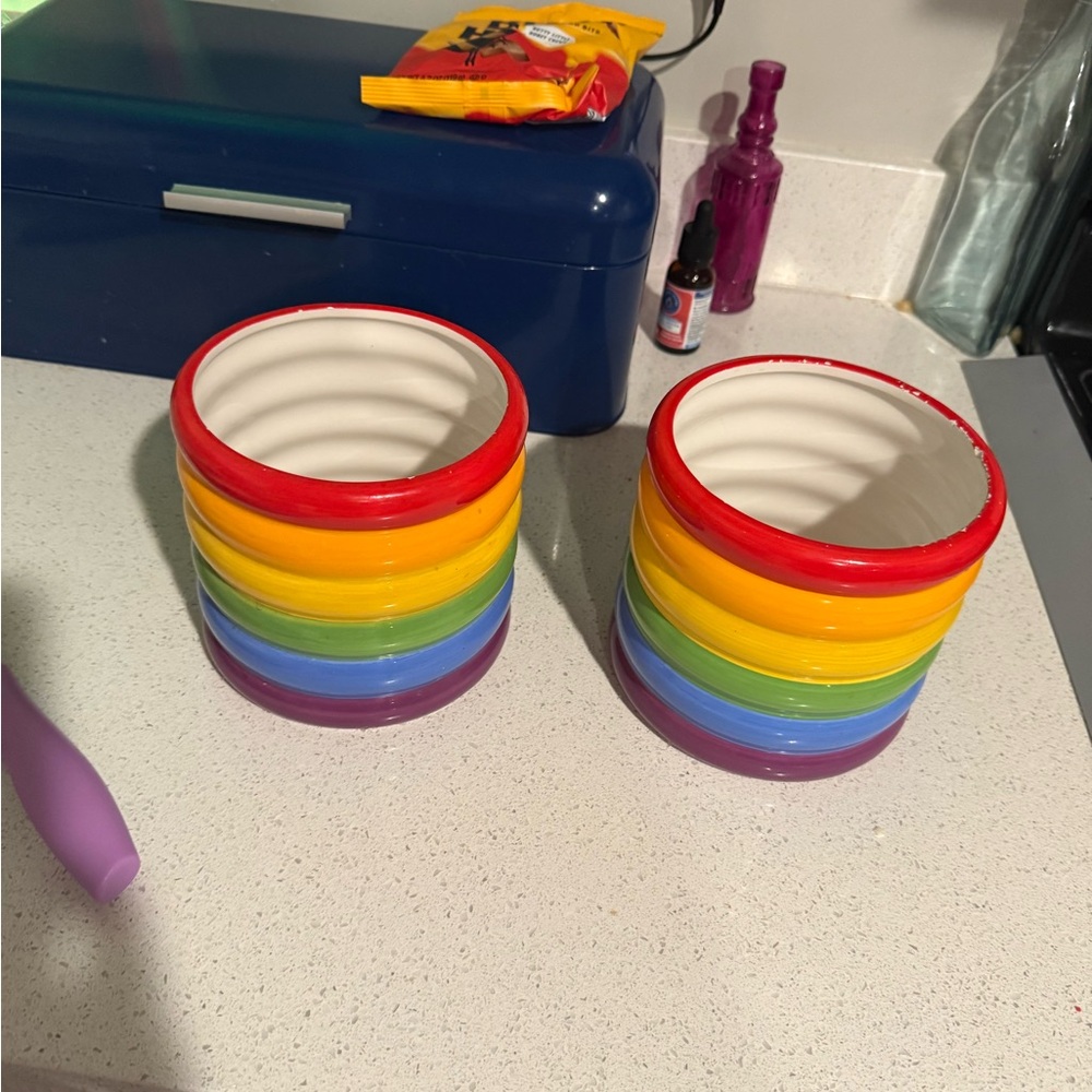 Colorful Rainbow Striped Kitchen Canisters